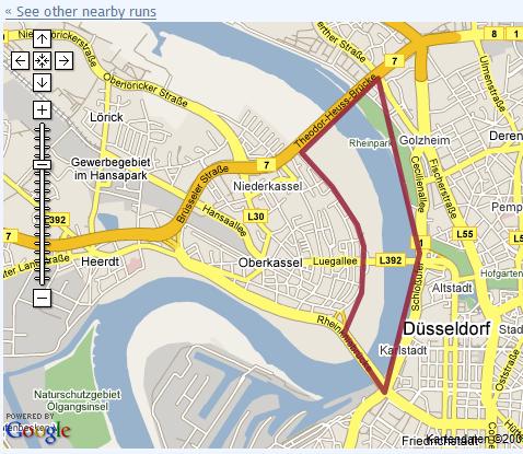 Jogging in D&uuml;sseldorf Oberkassel - Guidos Hone Run Route 