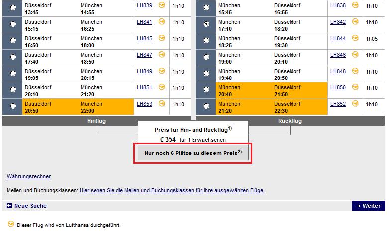 Platzverfügbarkeit bei der Lufthansa