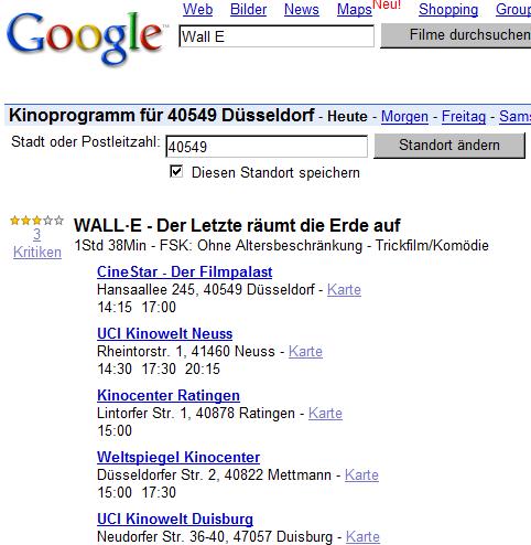 Google und Kinoprogramm in Oberkassel